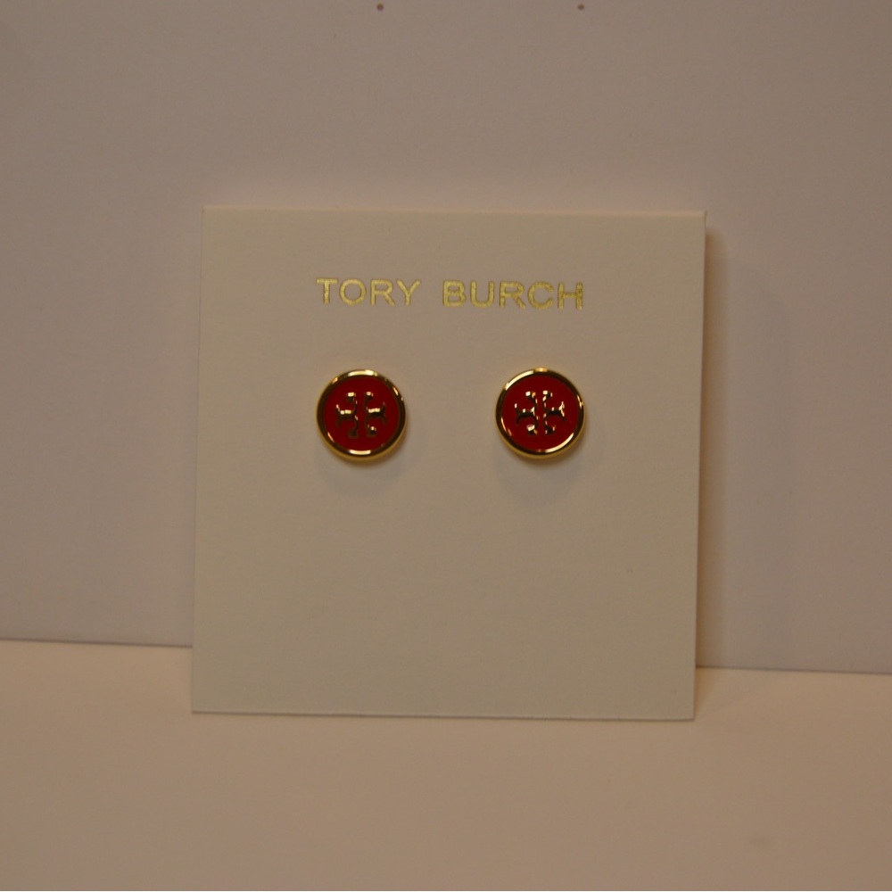 Tory Burch ‘KIRA RED ENAMEL CIRCLE-STUD EARRING’ Brand New.